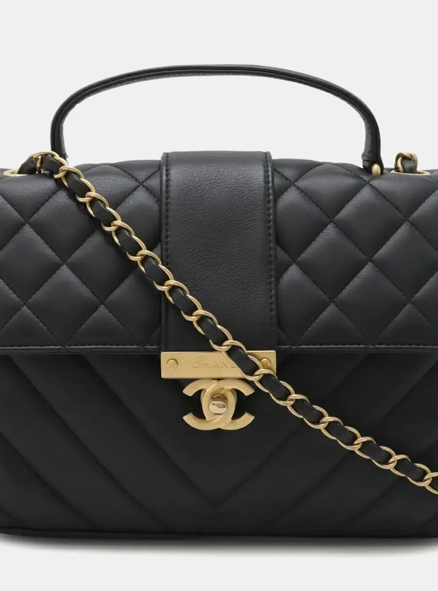 Chanel In The City Medium Black Calfskin Leather Top Handle Bag