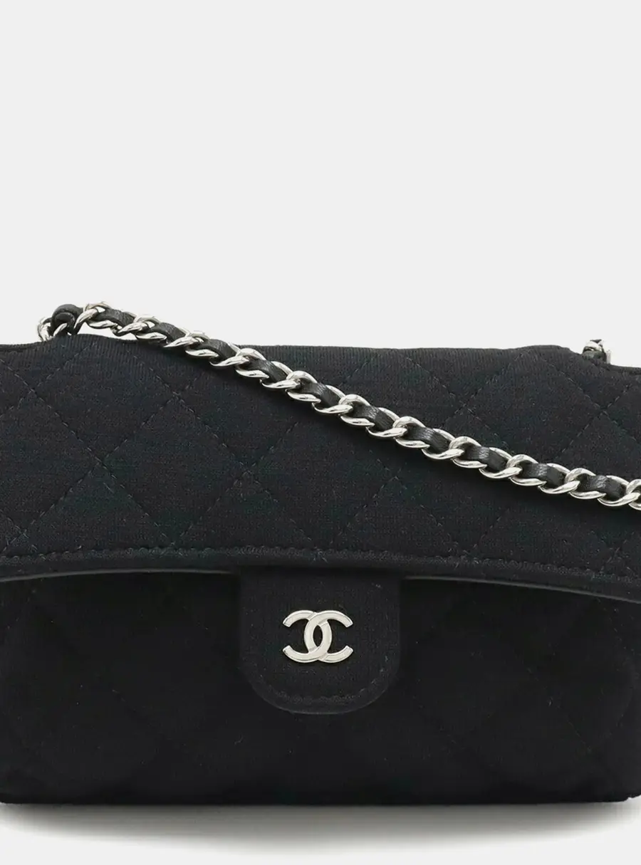 Chanel Matelasse Coco Mark Eco AP2095 Black Cotton Jersey Nylon Leather Shoulder Tote Bag