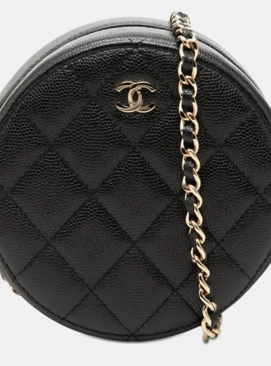 Chanel Timeless Classic Round Mini Black Caviar Leather Clutch Bag