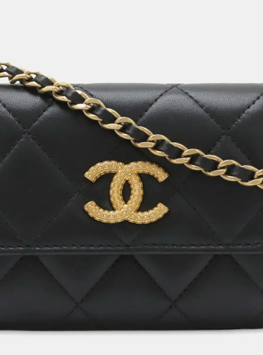 Chanel 19 Flap Black Quilted Lambskin Leather Coin Purse with Chain Bag