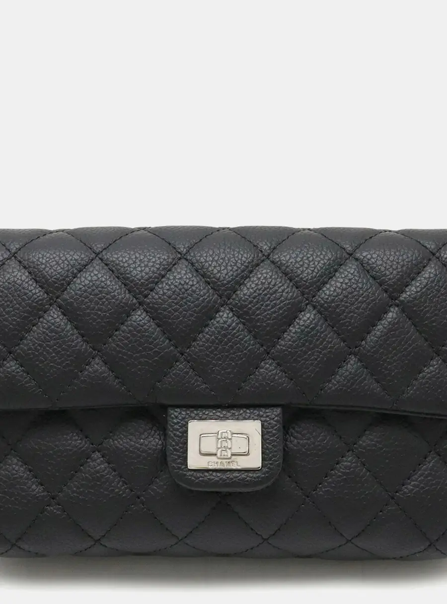 Chanel 2.55 Matelasse Staff Uniform Black Grained Calfskin Leather Waist Bag