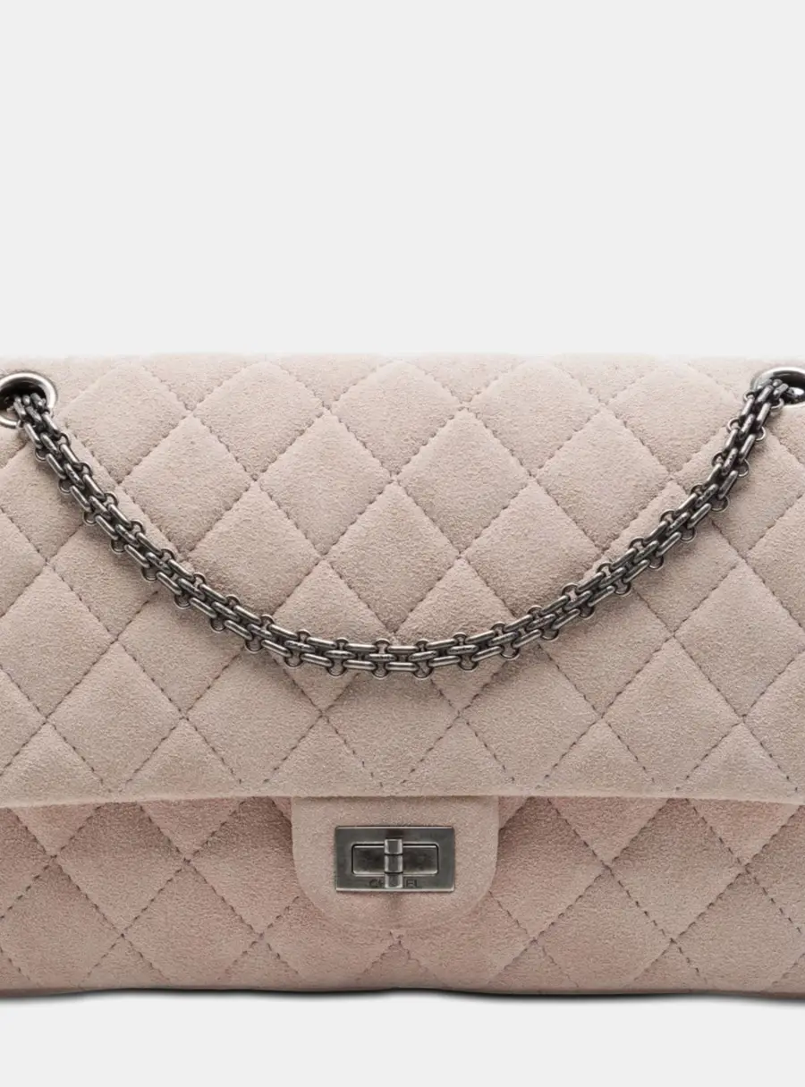 Chanel Quilted Suede Reissue 2.55 Double Flap 226 Beige Shoulder Bag