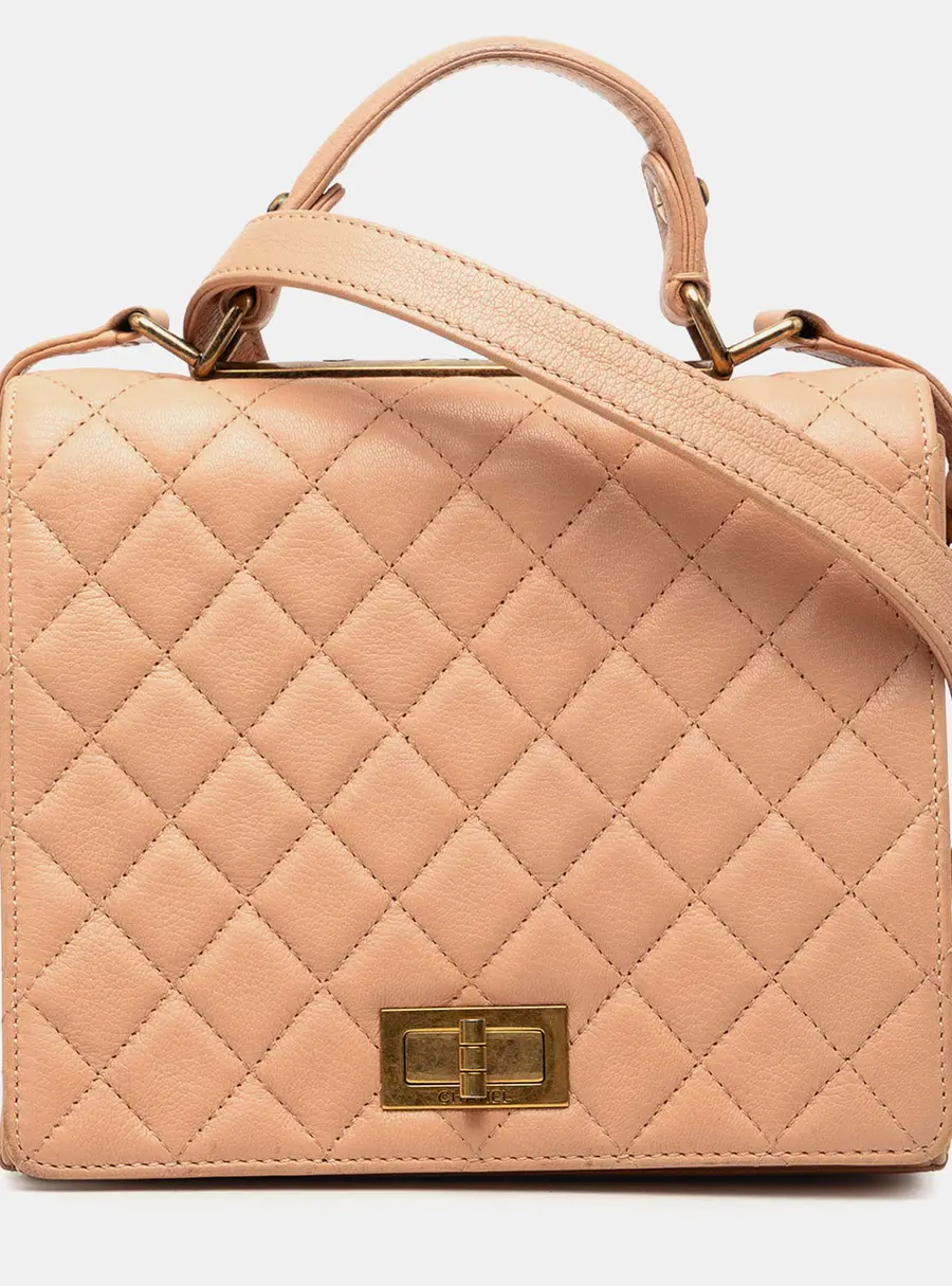 Chanel Reissue 2.55 Rita Large Beige Quilted Goatskin Leather Top Handle Bag