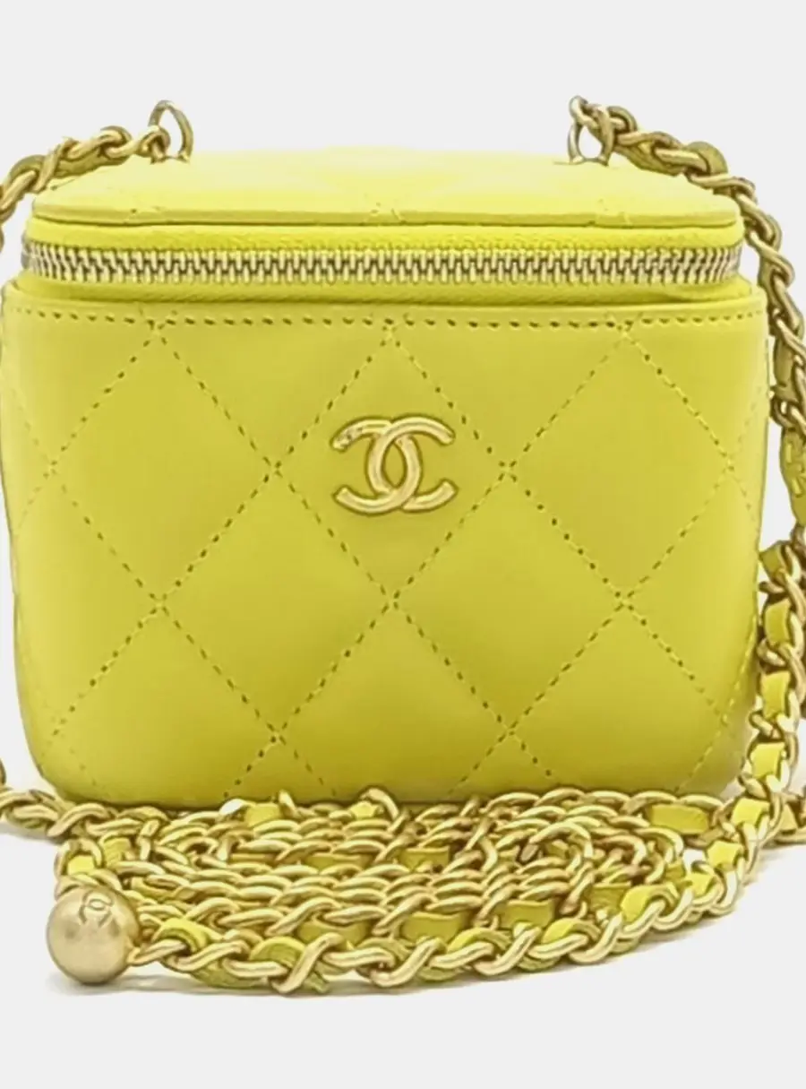 Chanel Yellow Leather Golden Ball Vanity Mini Crossbody Bag