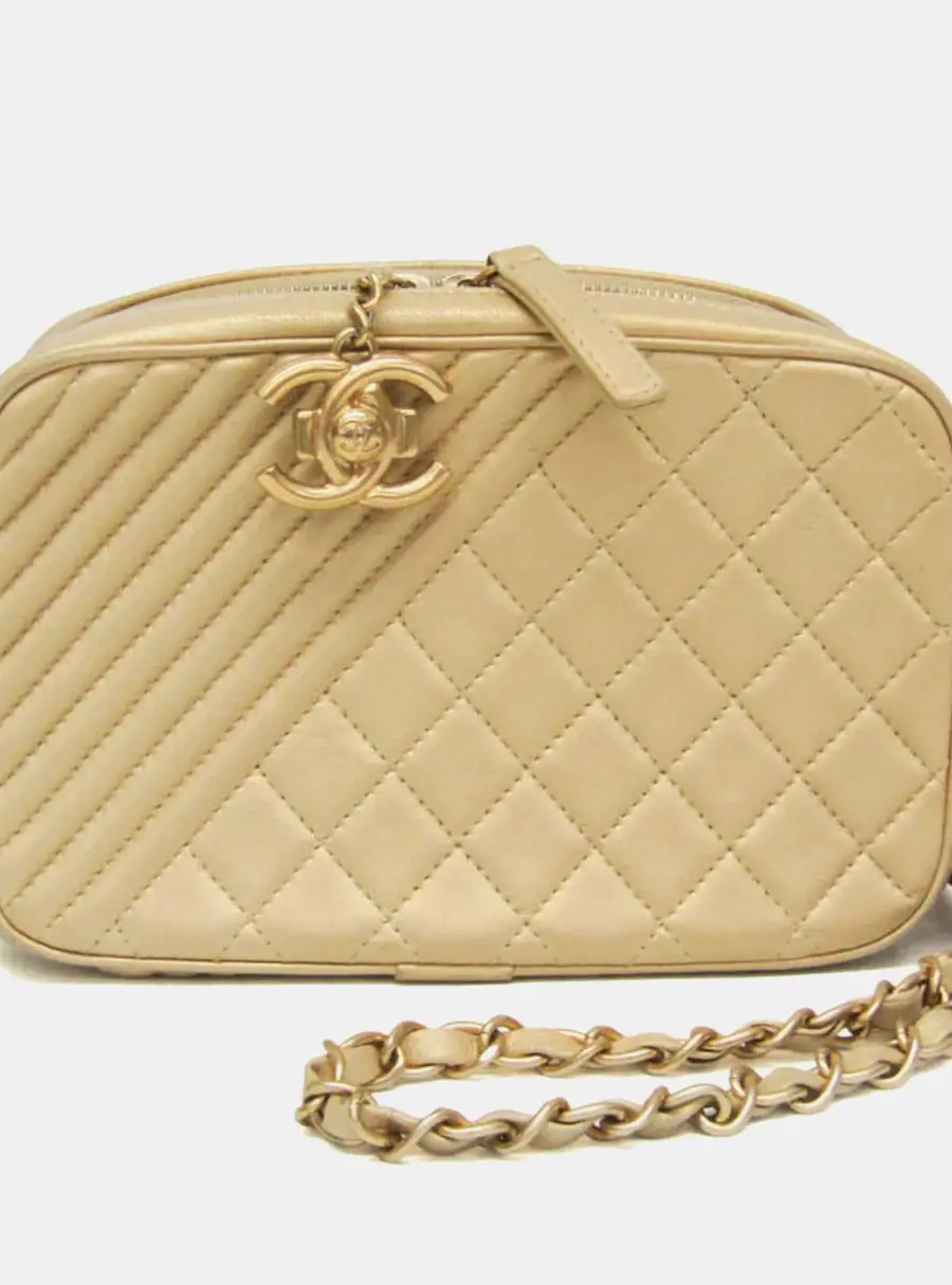 Chanel Cocoboy Gold Lambskin Leather Camera Shoulder Bag
