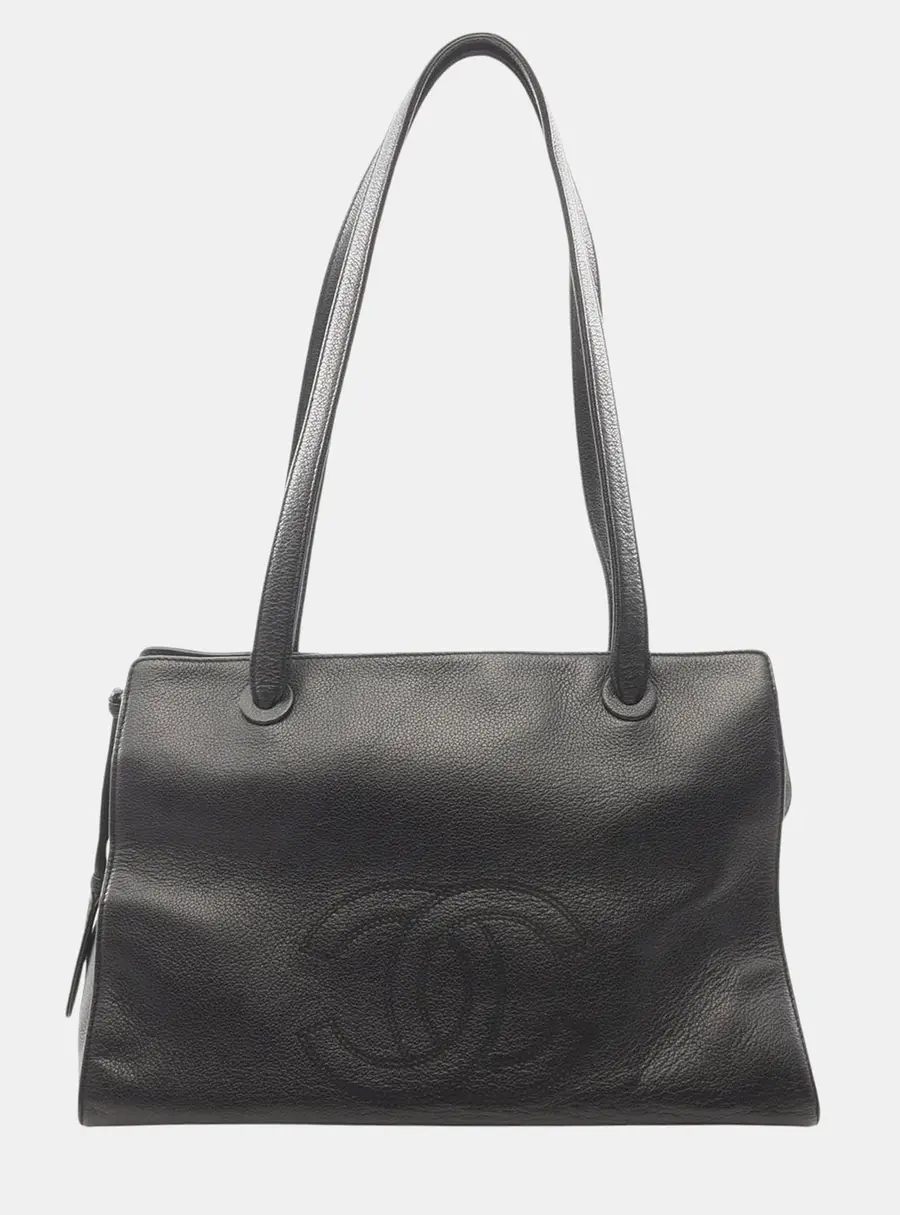 Chanel Vintage CC Black Caviar Leather Tote Bag