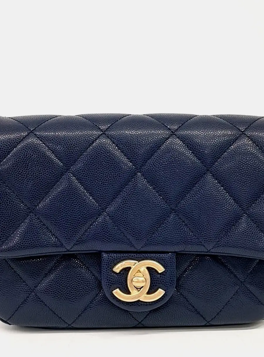 Chanel Small Flap Bag Navy Blue Caviar Leather Shoulder Bag