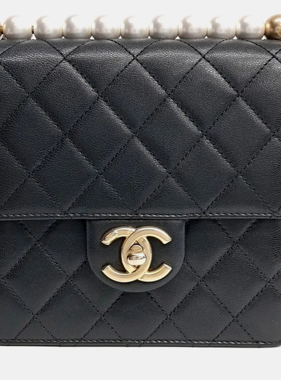 Chanel Black Leather Pearl Chain Crossbody Bag