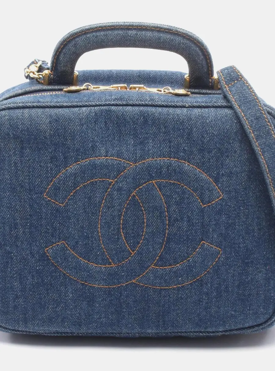Chanel Coco Mark Vanity 2 -Way Navy Denim Top Handle Bag