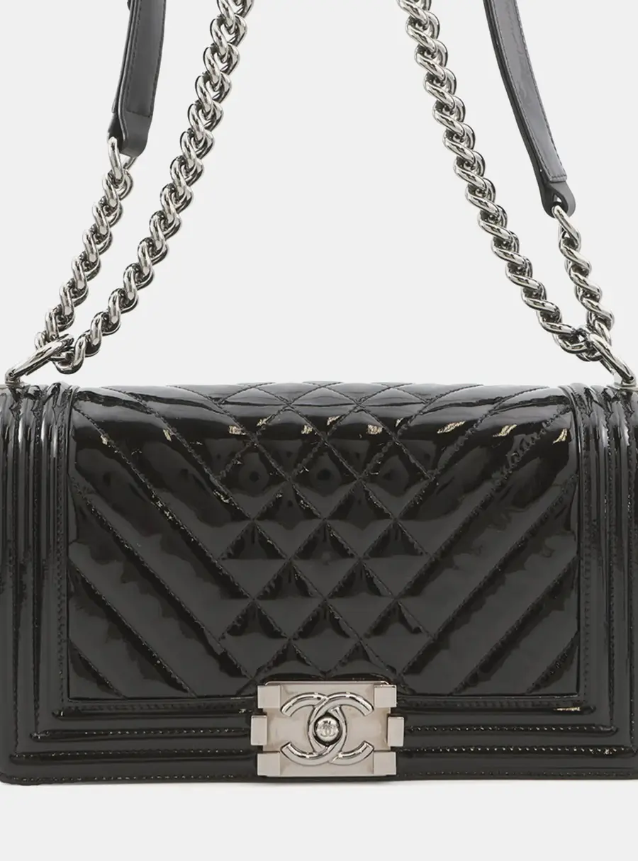 Chanel Boy 25 Black Patent Leather Shoulder Bag