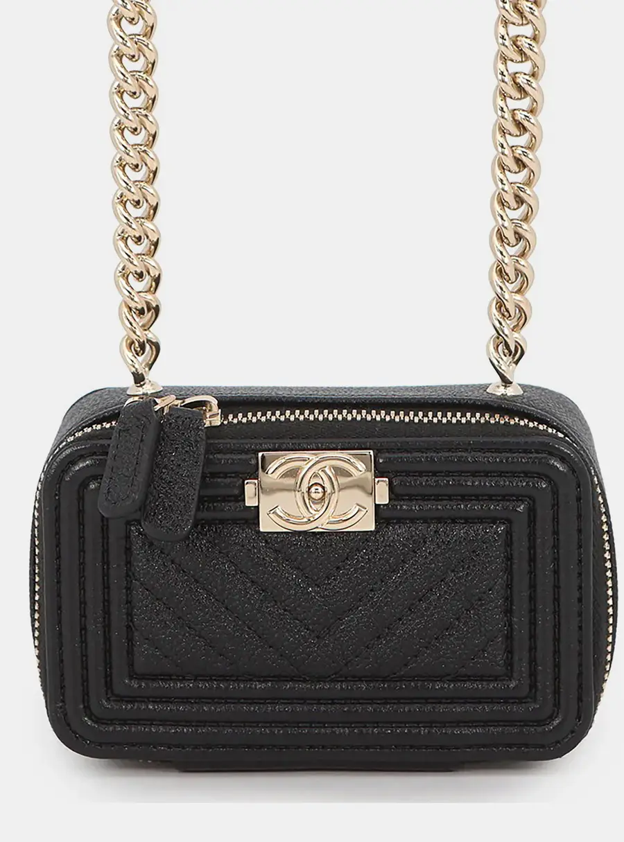 Chanel Boy Mini Black Caviar Leather Clutch Bag
