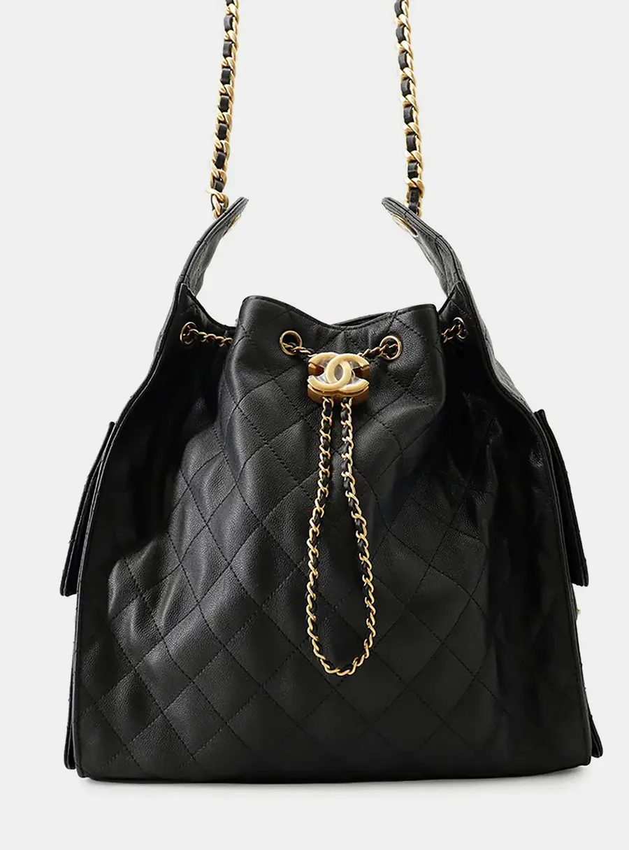 Chanel Gabrielle Medium Black Quilted Caviar Leather Hobo Bag