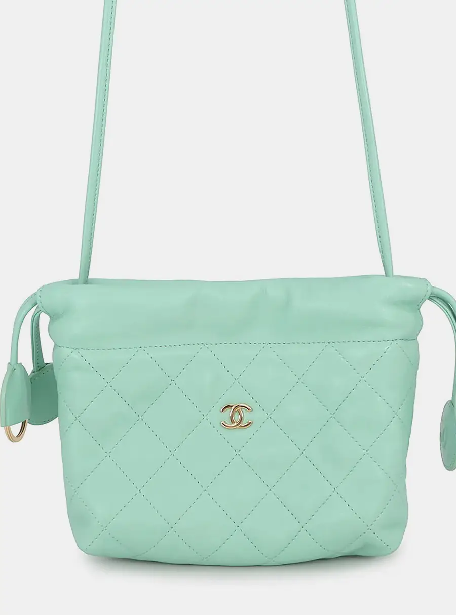 Chanel Drawstring Small Light Green Lambskin Leather Shoulder Bag
