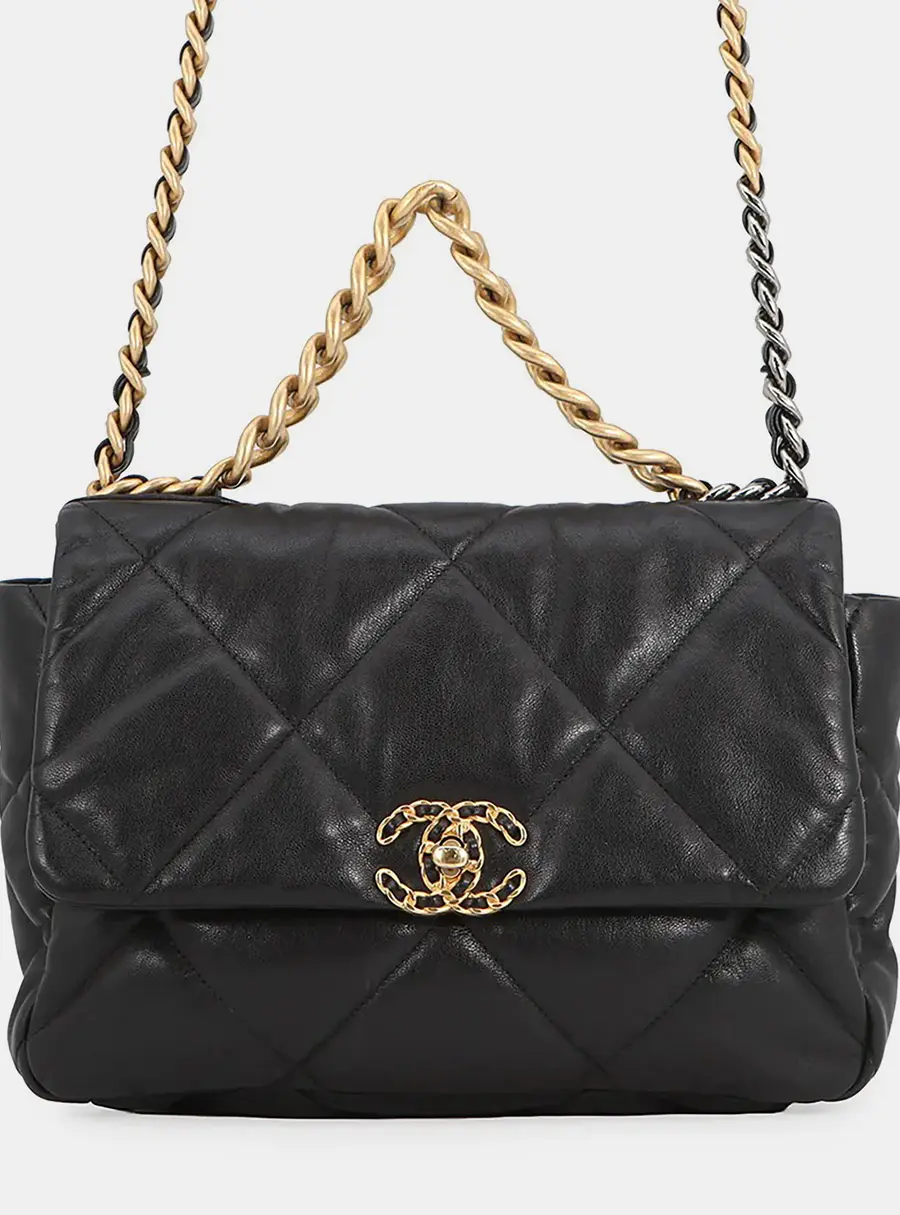 Chanel 19 Large Black Lambskin Leather Shoulder Bag