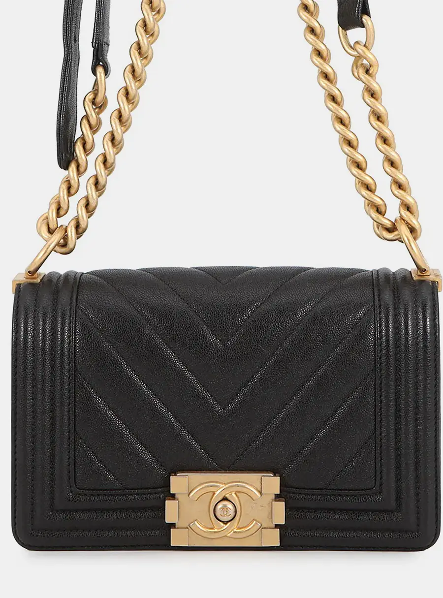 Chanel Boy Small Black Caviar Leather Shoulder Bag