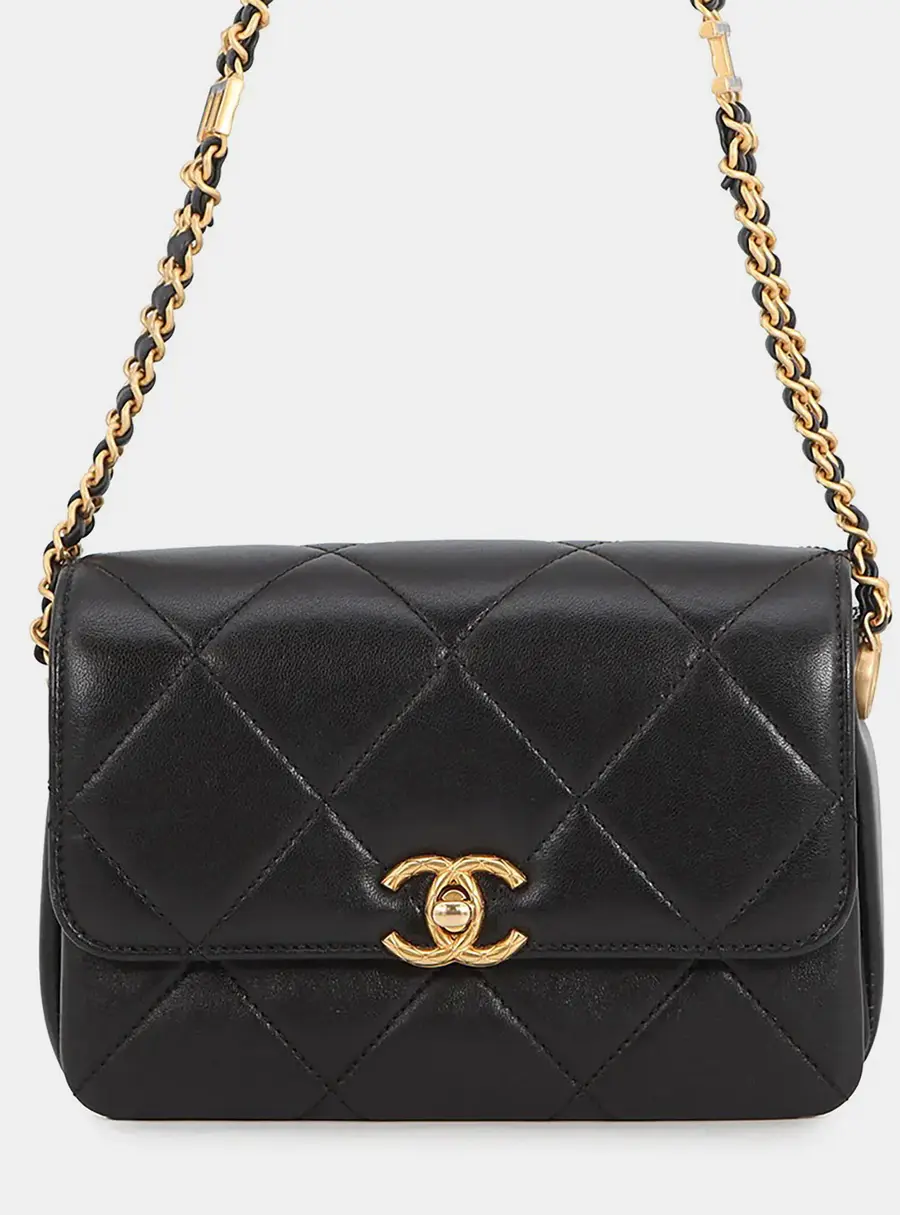 Chanel Chanel 19 Small Black Lambskin Leather Shoulder Bag