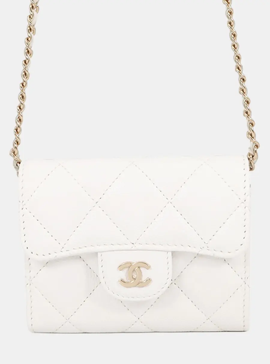 Chanel Chain Wallet White Caviar Leather Crossbody Bag