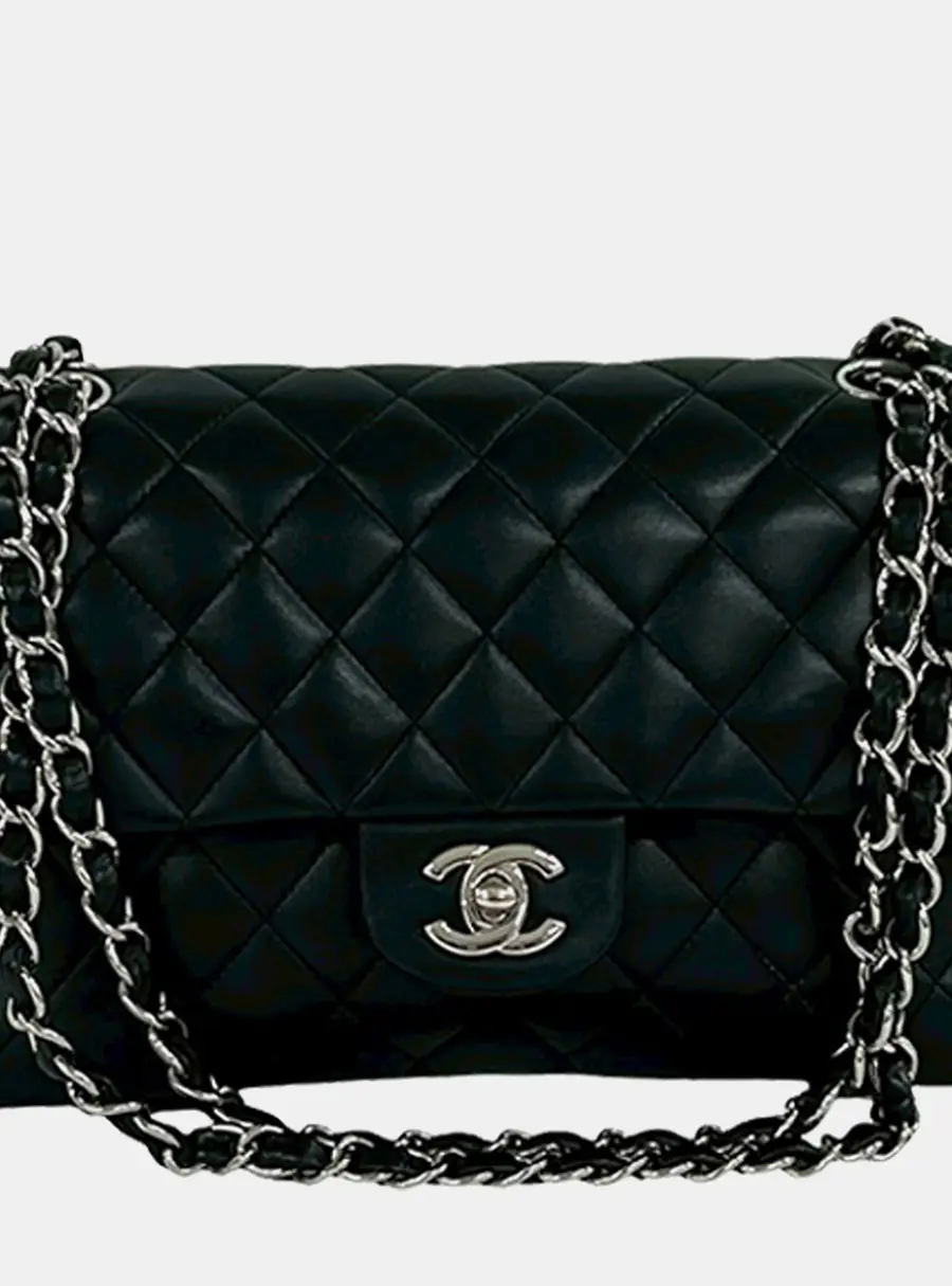 Chanel Classic Medium Black Lambskin Leather Flap Bag