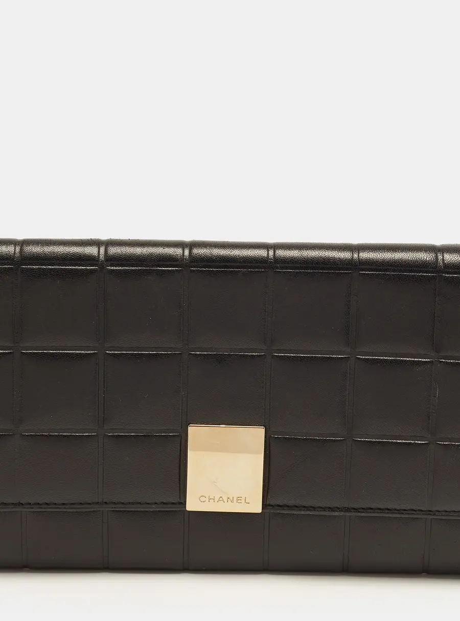 Chanel Black Choco Bar Leather Continental Wallet