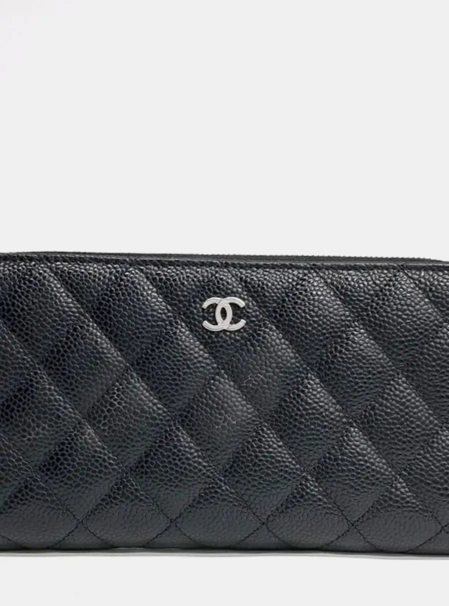 Chanel Quilted Black Caviar Leather Wallet Bag