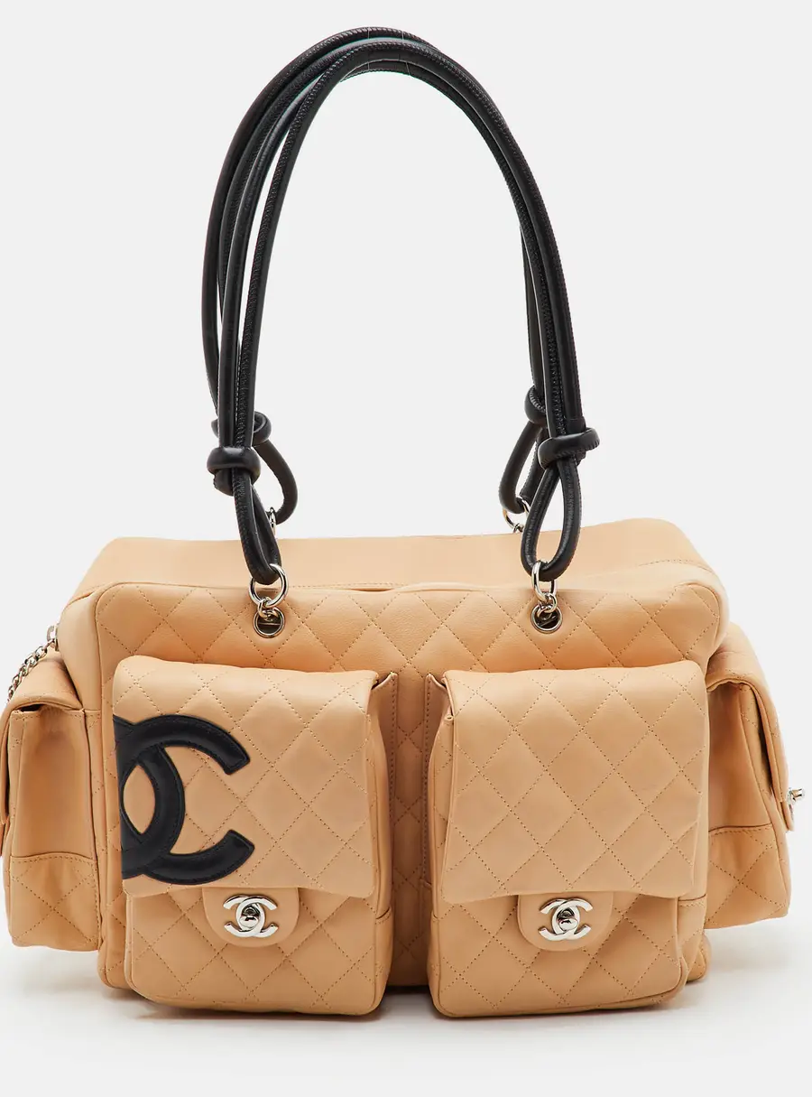 Chanel Ligne Cambon Reporter Beige/Black Quilted Leather Bag