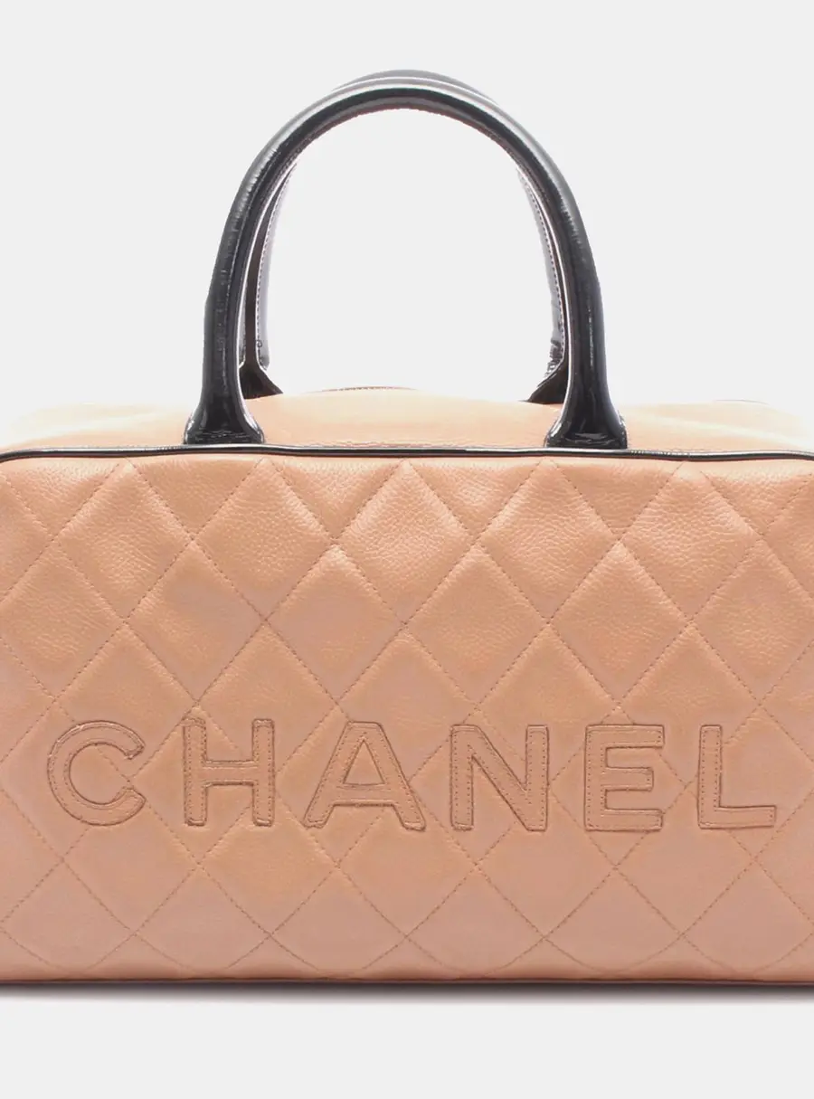Chanel Quilted Grained Calfskin Bowler Large Brown Leather Top Handle Bag