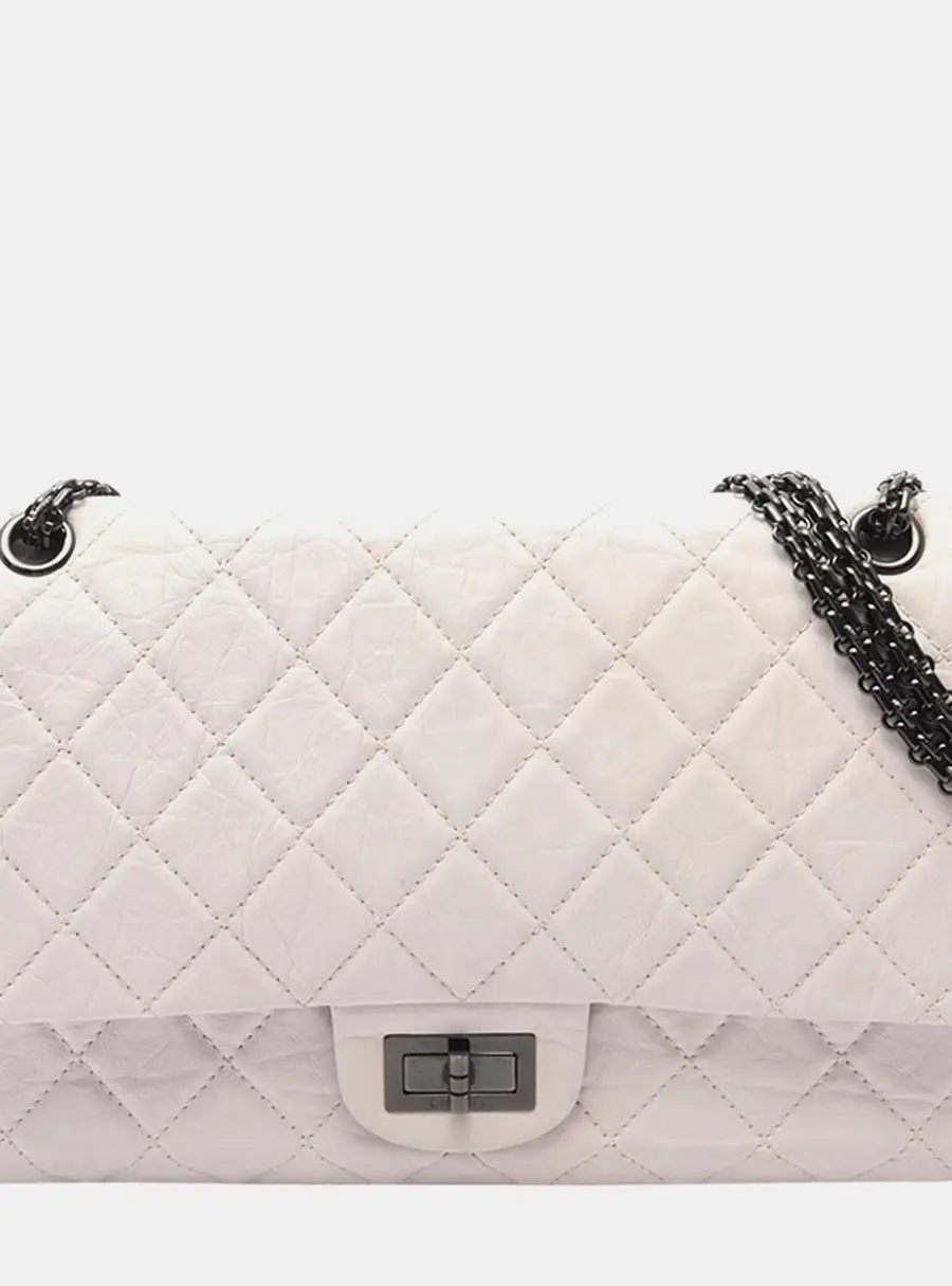 Chanel Reissue 2.55 227 White Aged Calfskin Leather Double Flap Bag