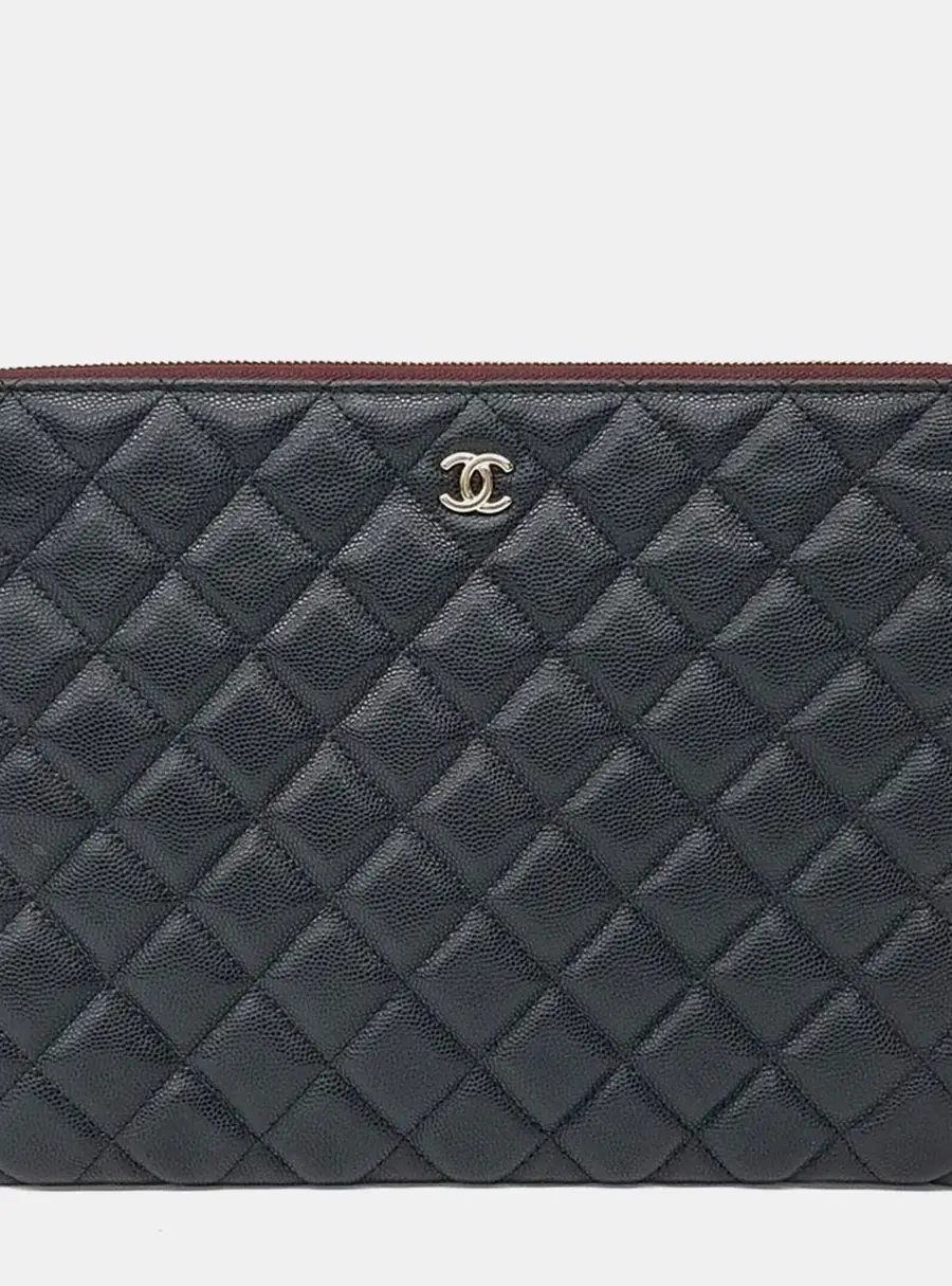 Chanel Quilted New Medium Black Caviar Leather Clutch Bag