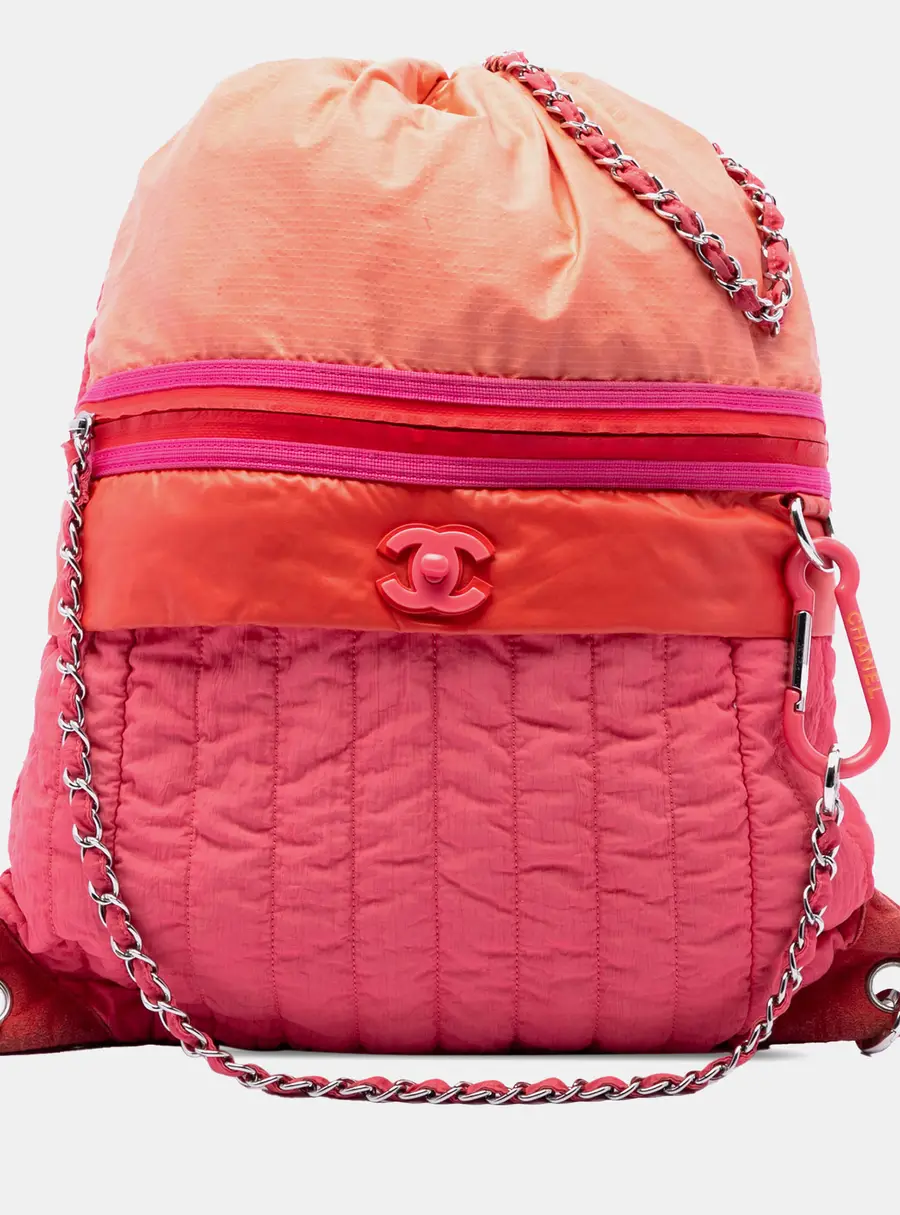 Chanel Coco Pink Large Multicolor Vertical Quilted Nylon Convertible Backpack Bag