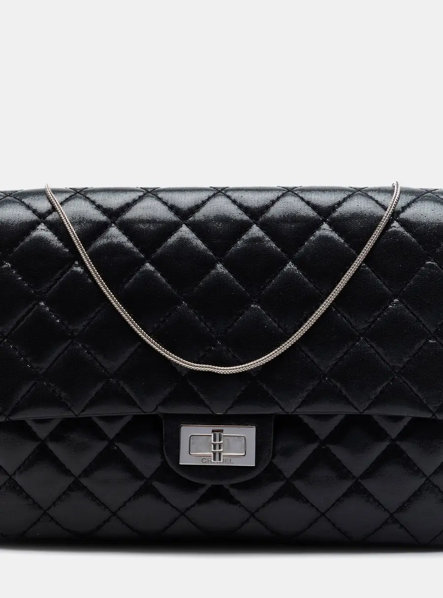 Chanel Quilted Iridescent Lambskin Reissue 2.55 Size 226 Black Lambskin Leather Flap Bag