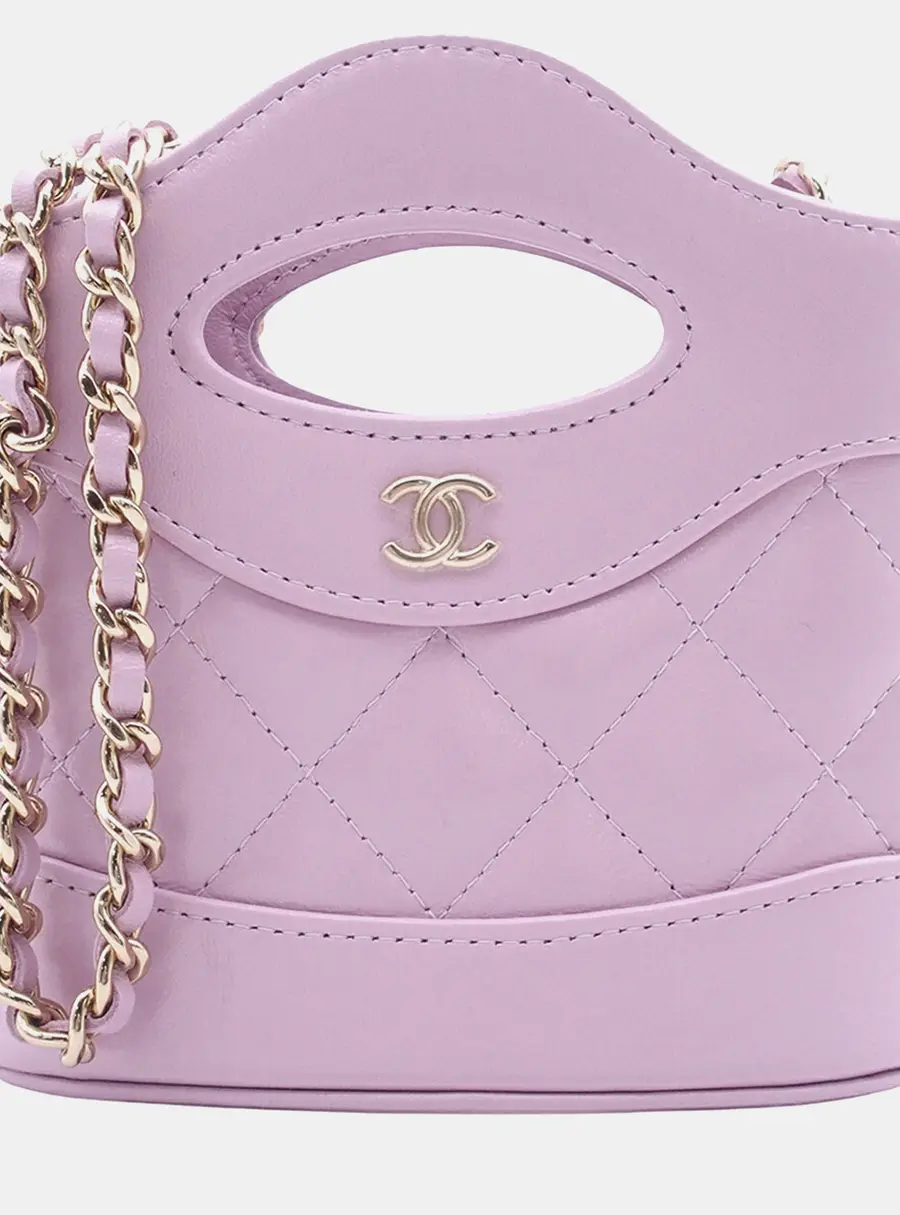 Chanel 31 Micro Purple Shiny Lambskin Clutch Bag