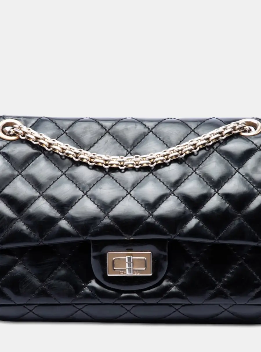 Chanel Reissue 2.55 Accordion Flap 225 Black Glazed Calfskin Shoulder Bag