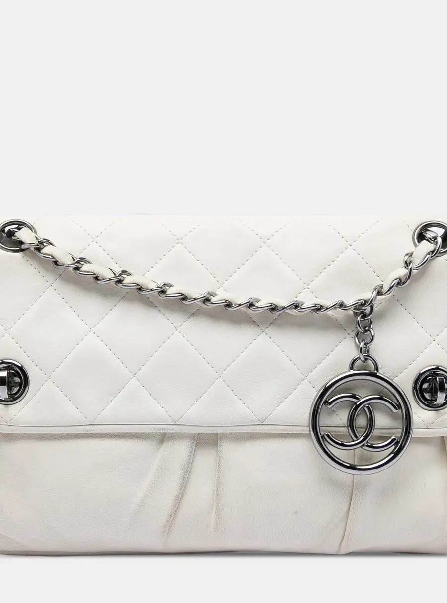 Chanel Vintage Double Turnlock Medium Black Quilted Lambskin Leather Shoulder Bag