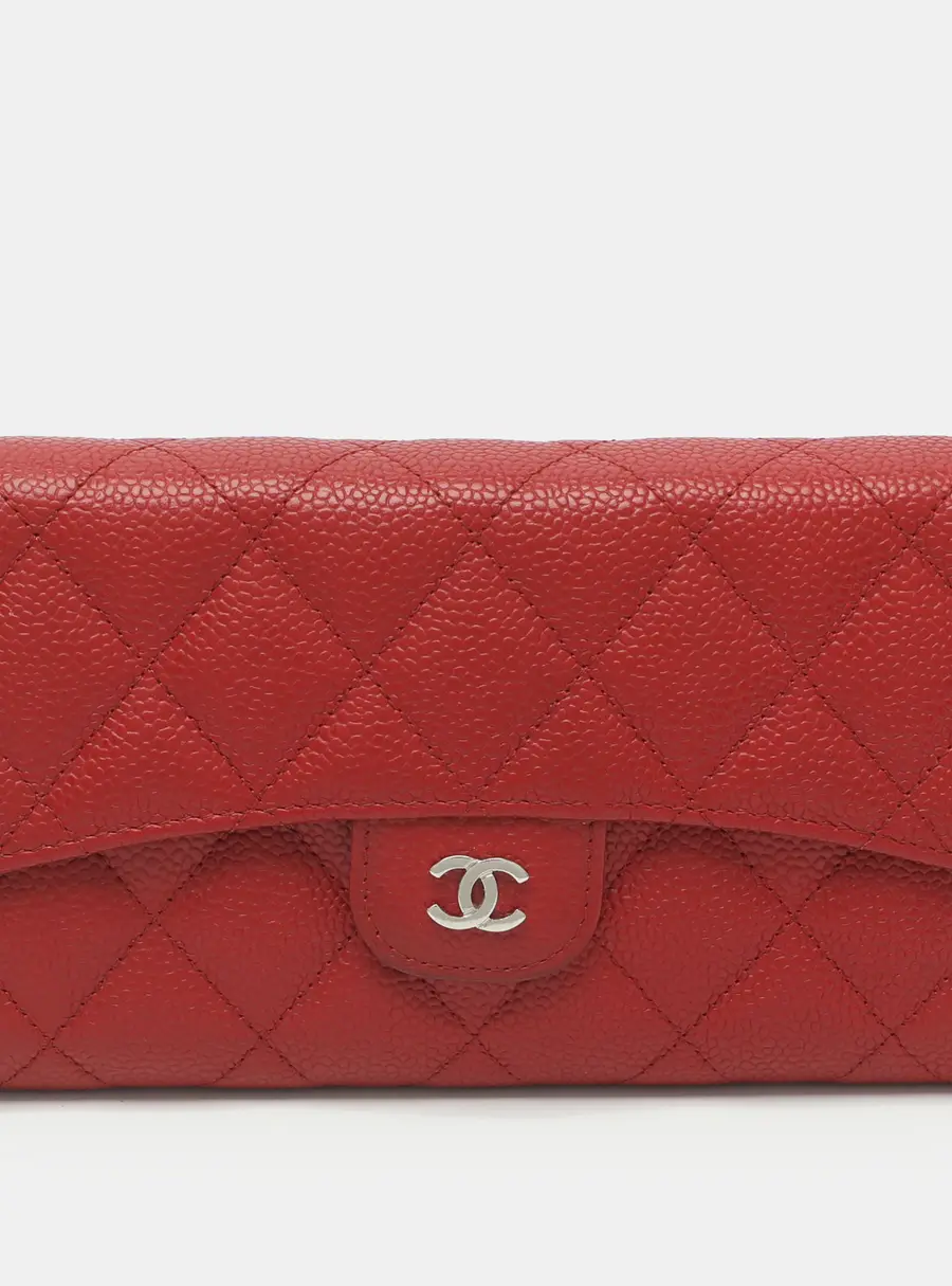 Chanel Classic Red Quilted Caviar Leather Flap Wallet