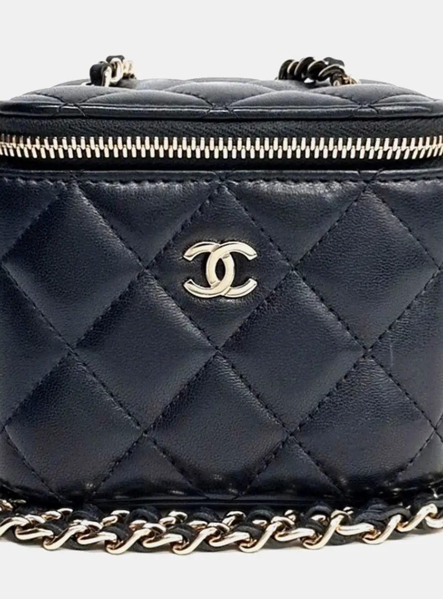 Chanel Vanity Mini Black Quilted Lambskin Leather Crossbody Bag