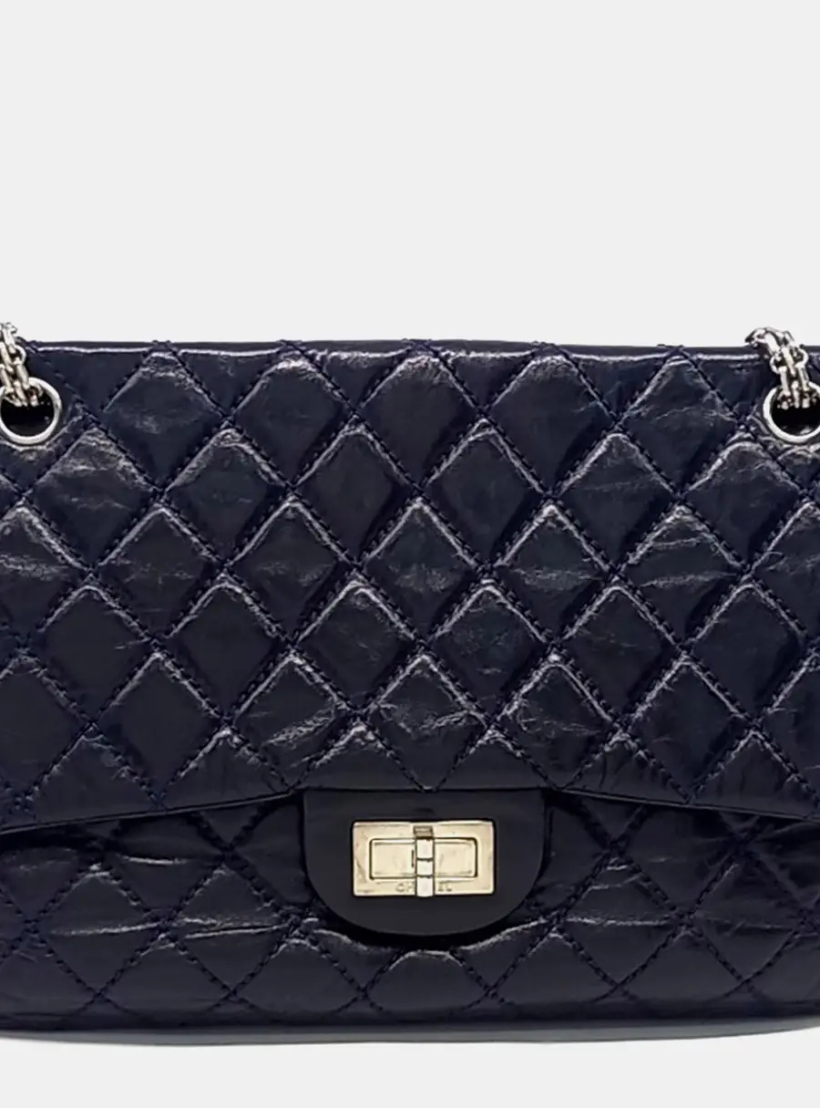 Chanel 2.55 Medium Navy Blue Quilted Stitch Leather Flap Bag