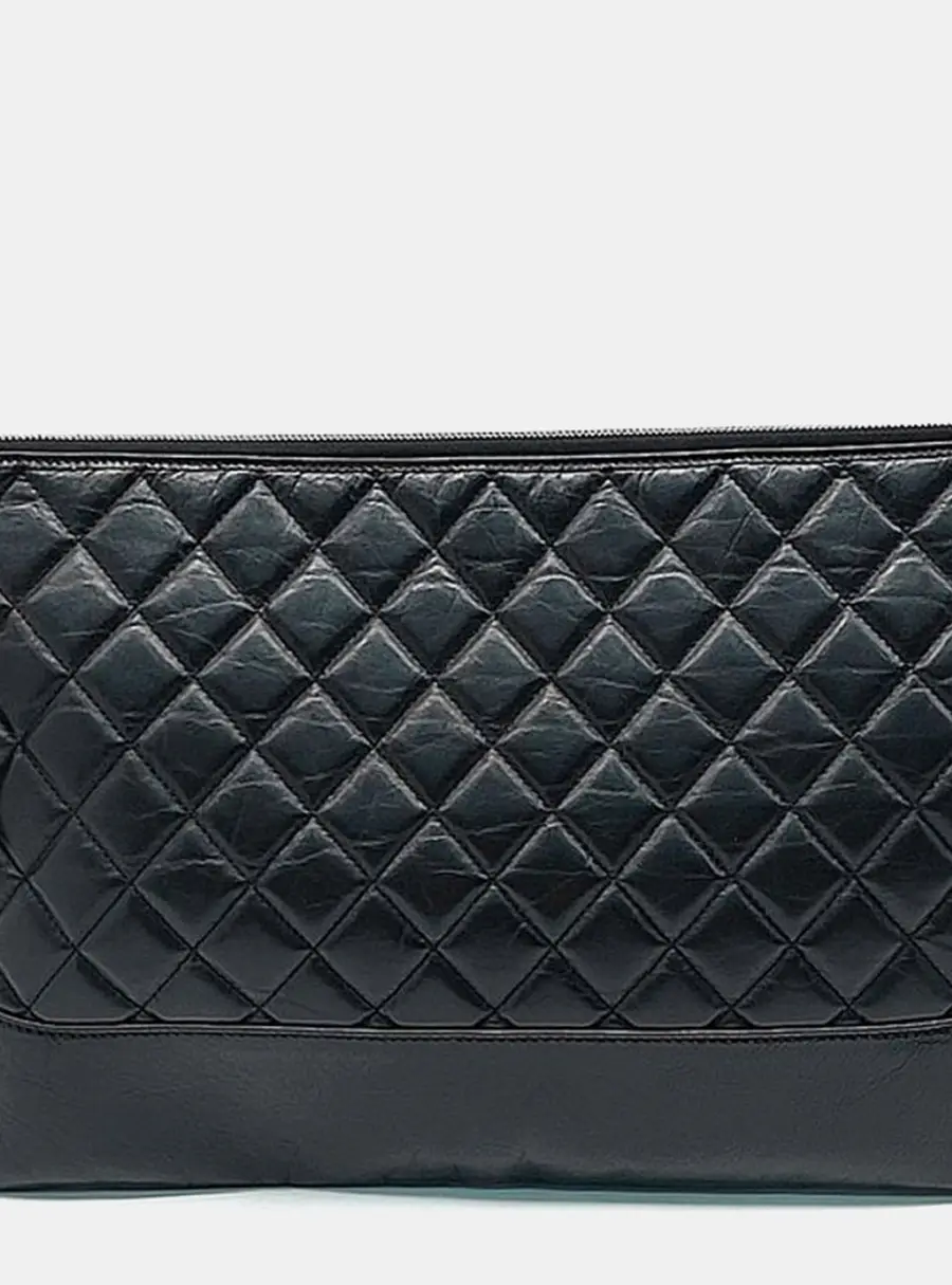 Chanel Gabrielle Large Black Leather Clutch Bag