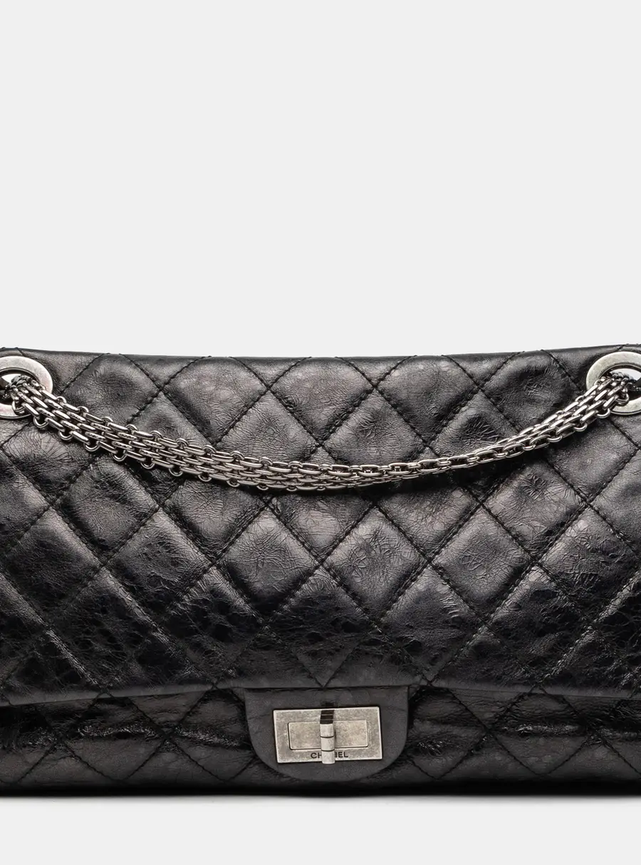 Chanel Reissue 2.55 Double Flap 228 Black Quilted Aged Calfskin Shoulder Bag