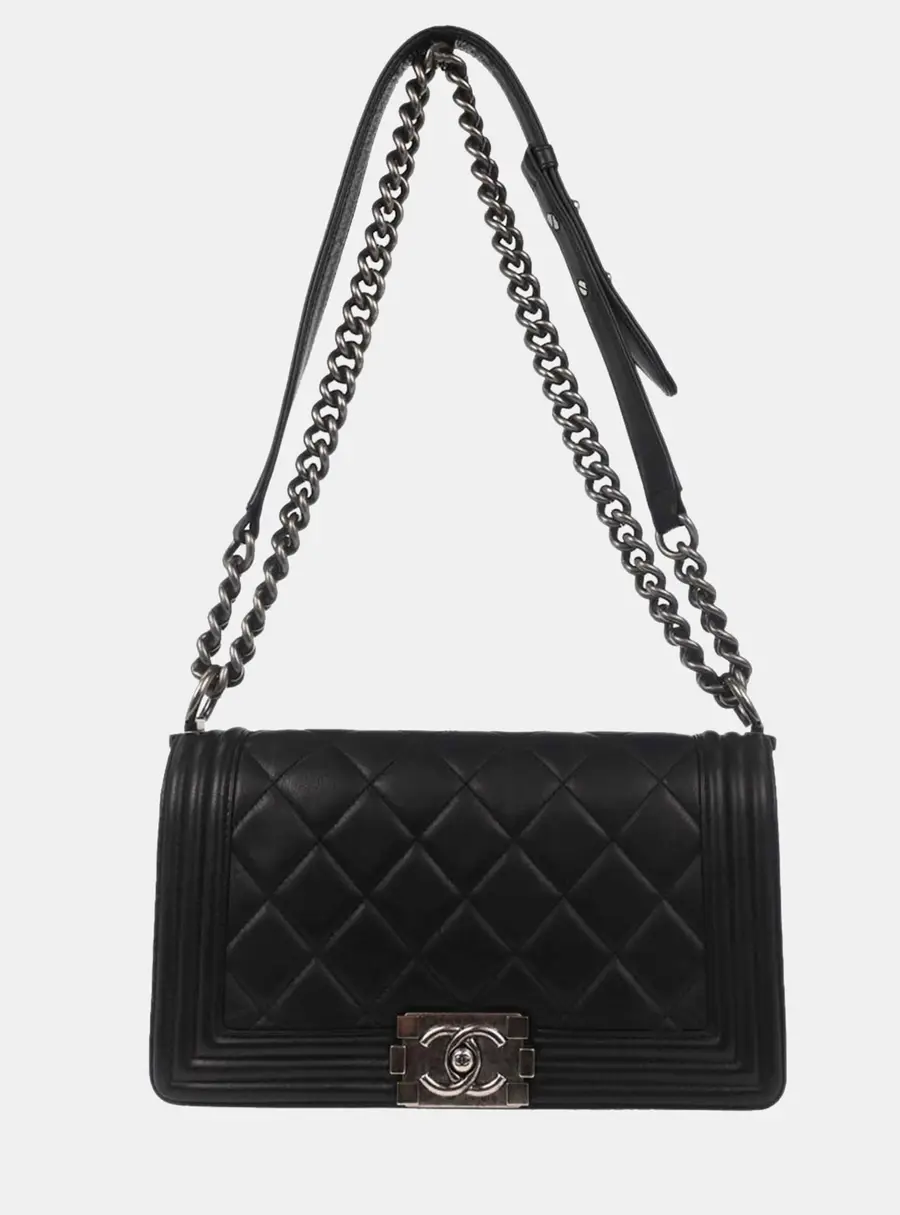 Chanel Boy Old Medium Black Lambskin Shoulder Bag