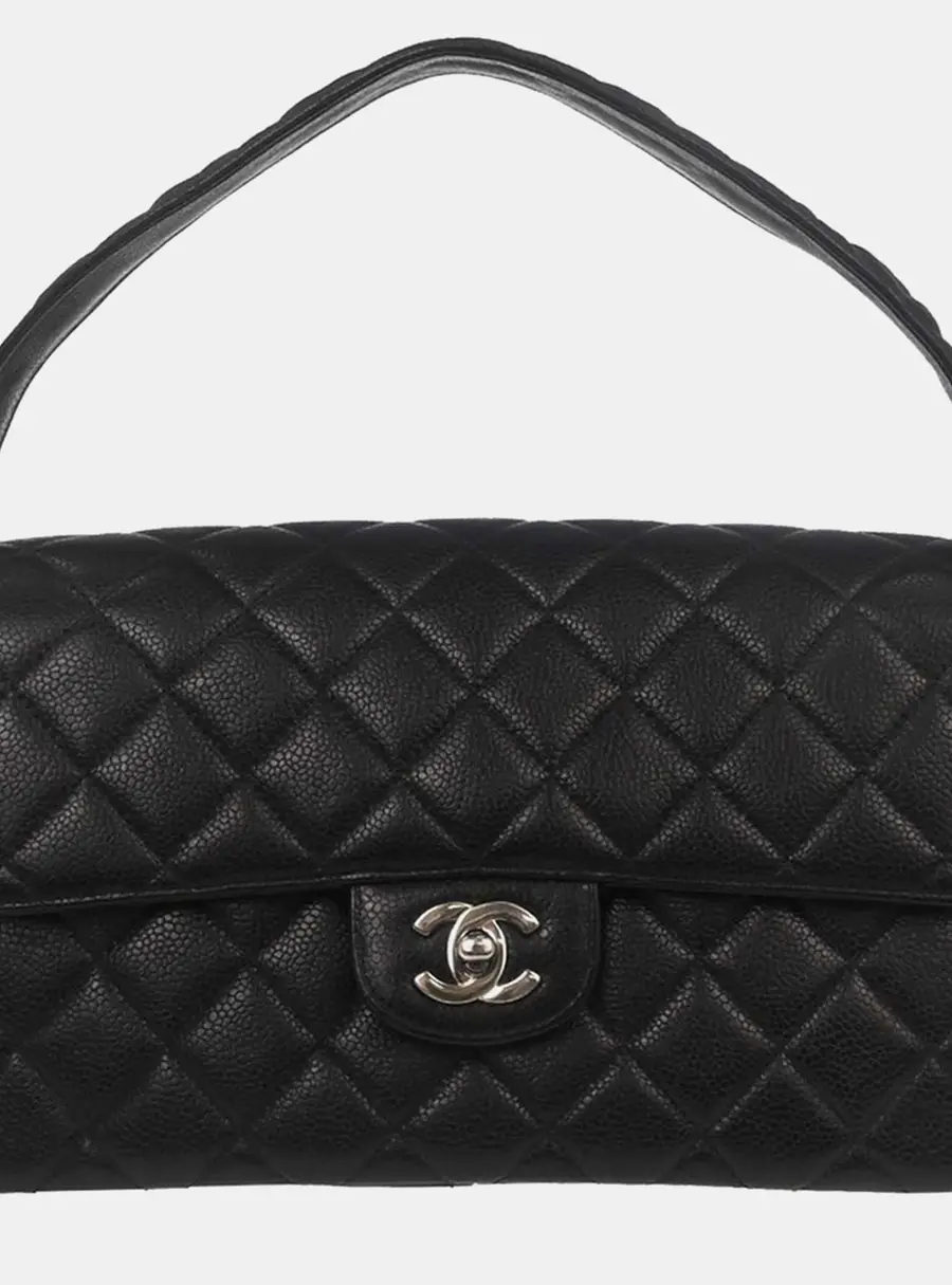 Chanel Double Sided Flap Medium Black Grained Calfskin Leather Shoulder Bag
