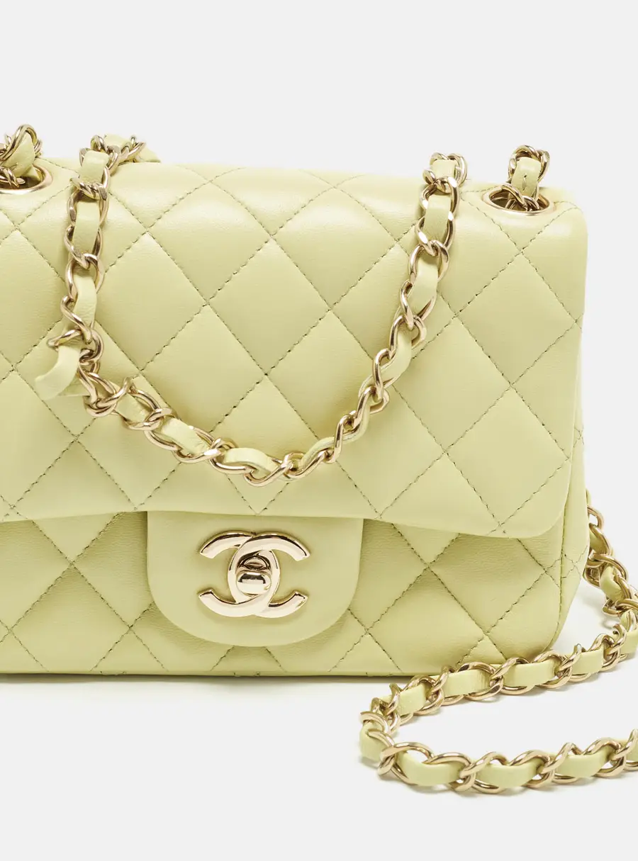 Chanel Classic Square Flap Mini Light Green Quilted Leather Bag