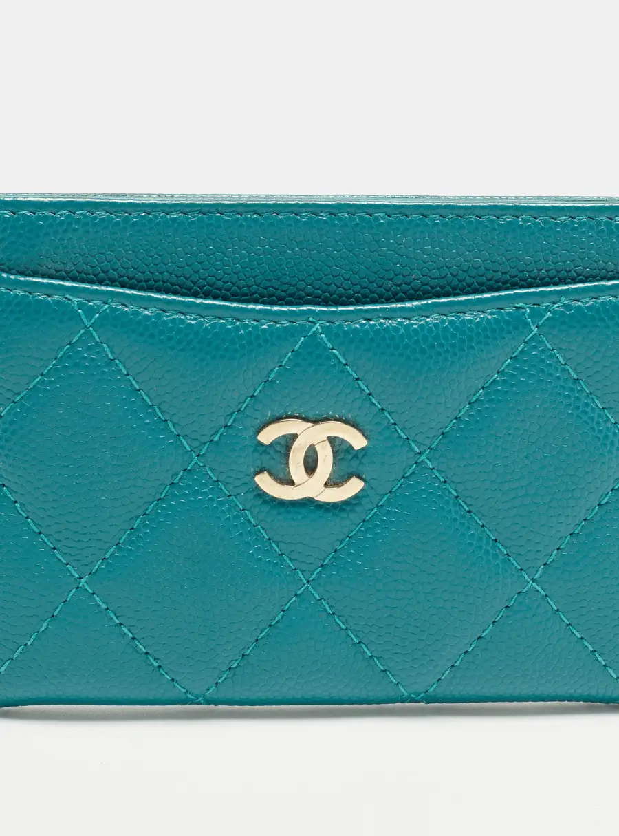 Chanel Green Quilted Caviar Leather Card Holder