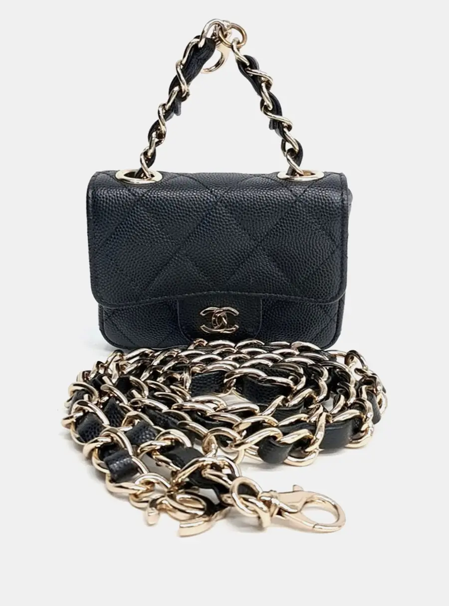 Chanel Mini Chain Belt Black Caviar Leather Top Handle Bag
