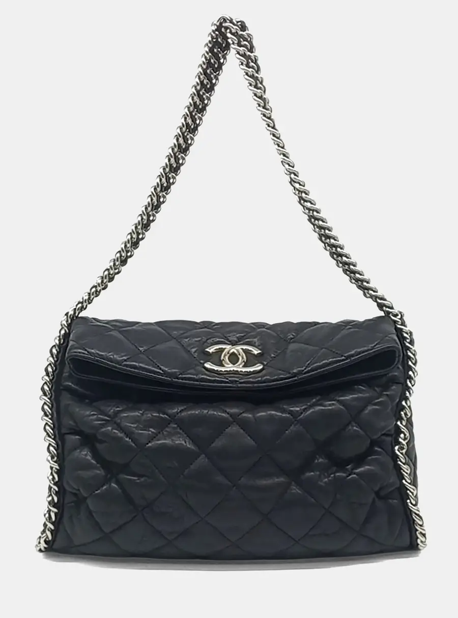 Chanel Black Leather Around Chain Shoulder Bag