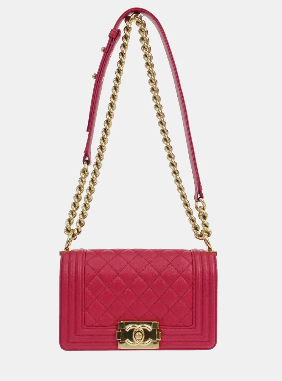 Chanel Boy Small Pink Grained Calfskin Leather Shoulder Bag