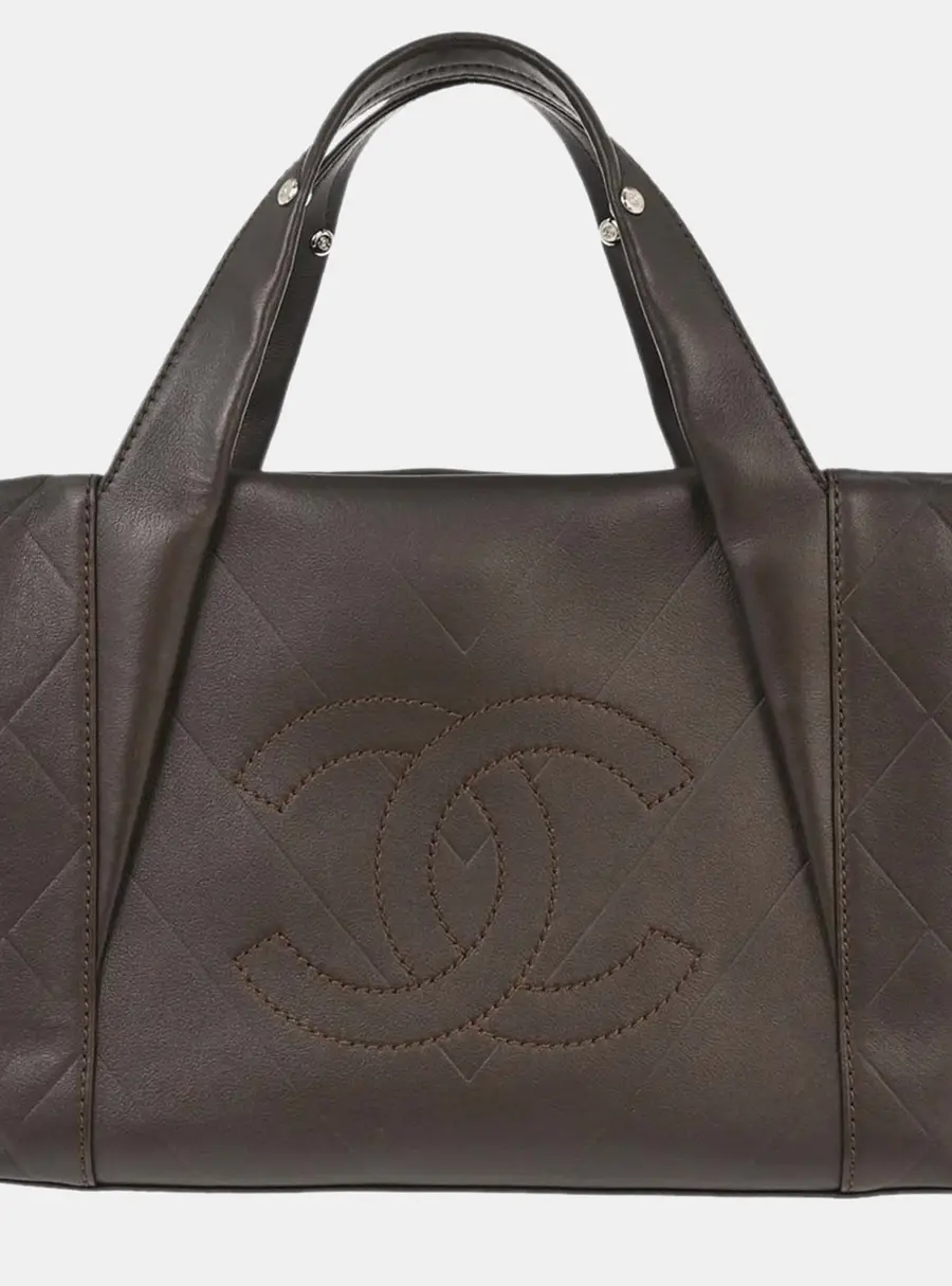 Chanel All Day Long Medium Brown Chevron Lambskin Leather Tote Bag