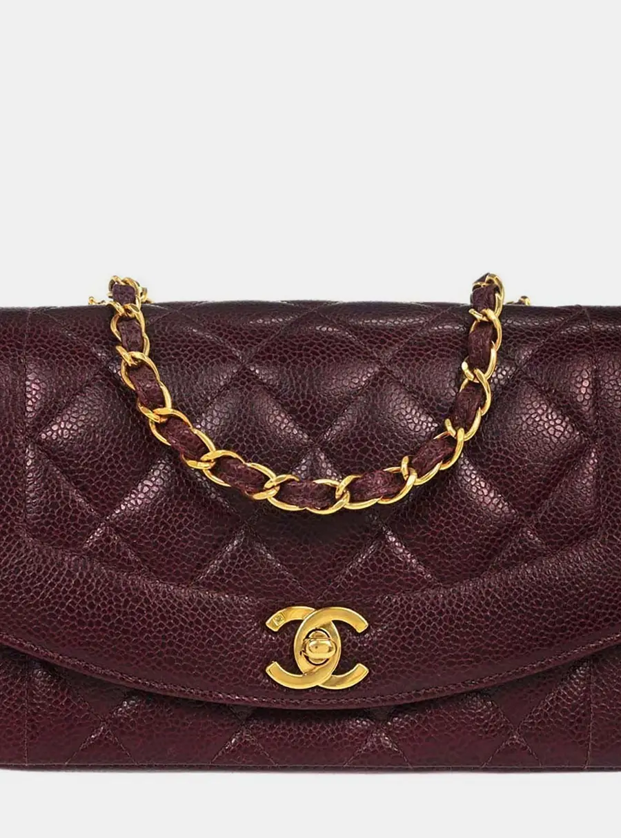 Chanel Diana Small Bordeaux Caviar Leather Shoulder Bag