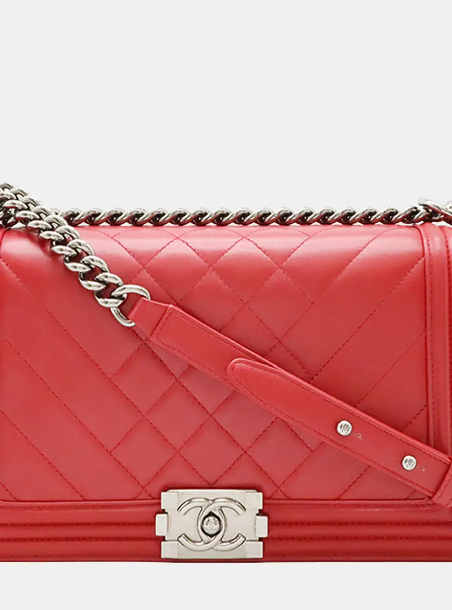 Chanel Boy Medium Red Lambskin Shoulder Bag