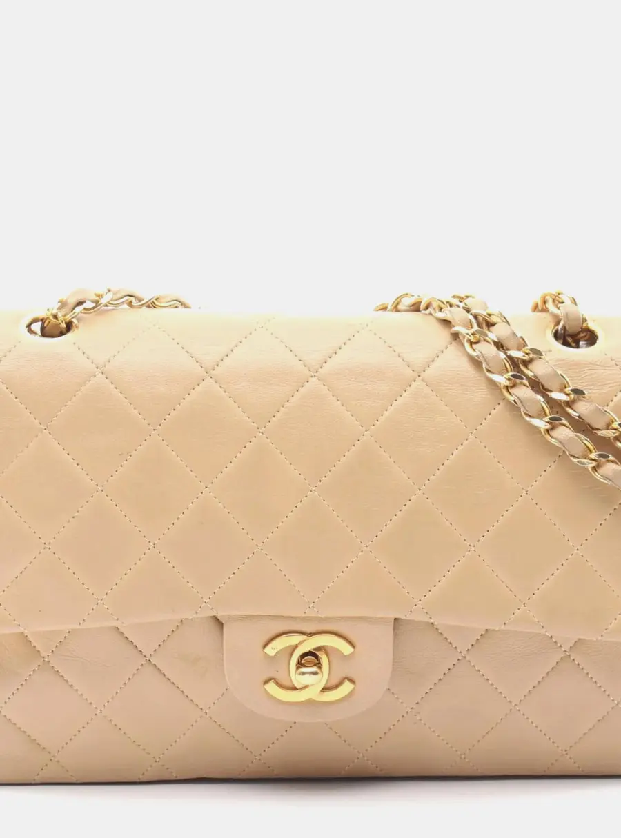 Chanel Classic Medium Beige Lambskin Leather Shoulder Bag