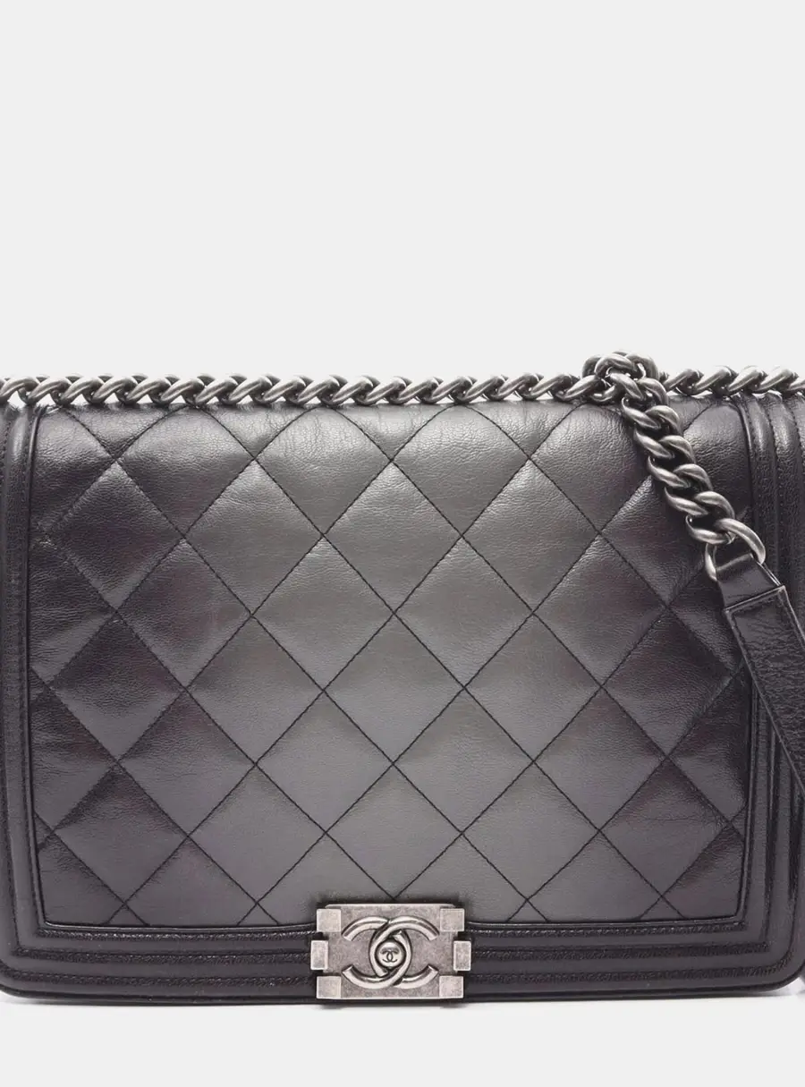 Chanel Boy Large Black Gray Gradient Matelasse Calfskin Leather Shoulder Bag